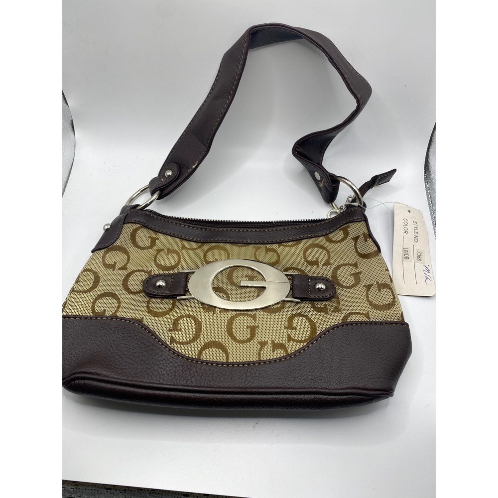 Candie's Women Brown Monogram G Print Shoulder Bag Y2K Small Baguette 7368 NWT